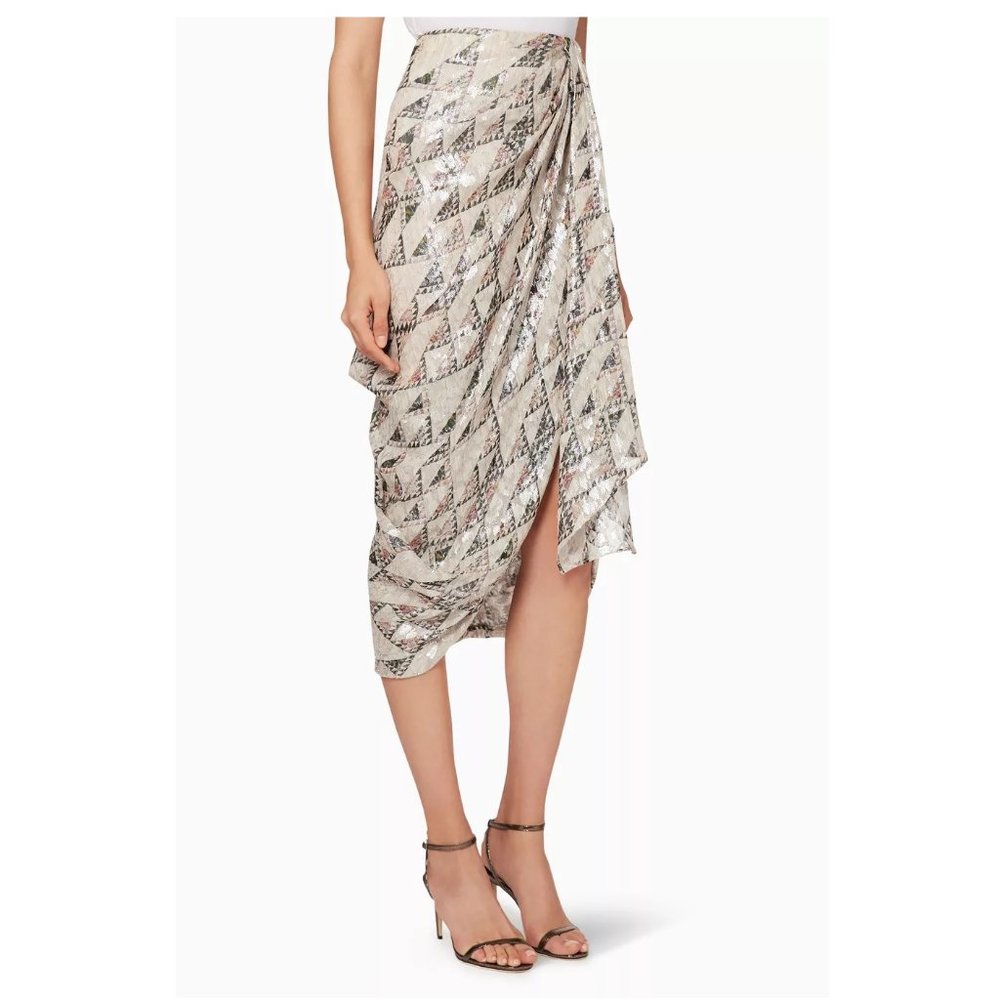Isabel Marant Candelia Printed Silk Broche Draped Midi Skirt / Size 36 / Small